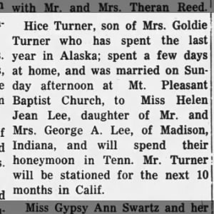 Marriage of Hice Turner and Helen Lee