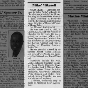 1998-06-27 - Allen Grandville (Mike) Mikesell - Obituary - Tyler Morning Telegraph TX, Page 16