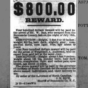 Reward 7-21-1885