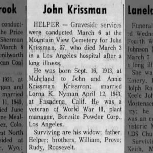 Obituary for John Krissman