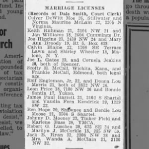 Ben Hope and Berdie Moose, marriage license - Labor's Daily - 06-08-1956