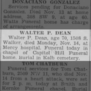 Obituary - Walter P. Dean (Labor's Daily)