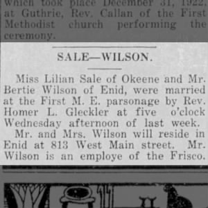 Marriage of Sale / Wilson