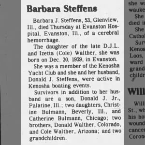 Barbara (Walther) Steffens: Obituary
