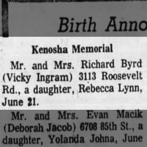 Birth of Rebecca Lynn Byrd