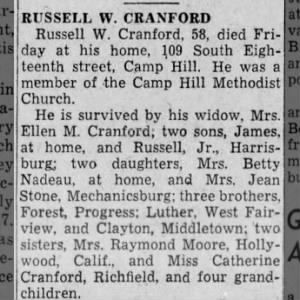 Obituary for RUSSELL W. CRANFORD