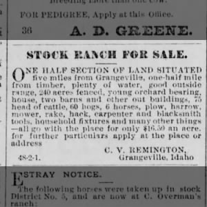 Remington land for sale by C.V. Remington