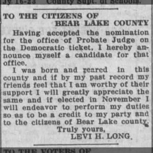 Acceptance of Nomination, Levi H Long 1920