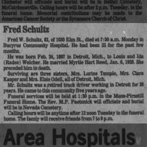 Obituary for Fred W. Schultz