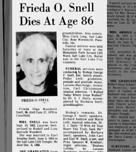 Obituary for Frieda 0 . Snell