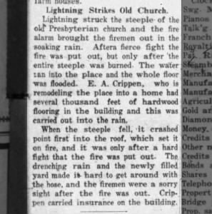 30 AUG 1923 Church Steeple Burns