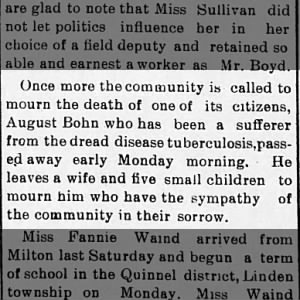 August Bohn Death
Courier Democrat
Langdon, North Dakota April 20, 1911