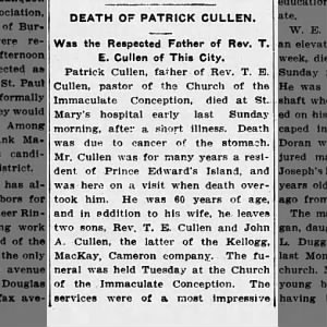 Obituary of Patrick Cullen