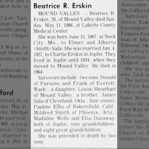 Obituary for Beatrice R Erskin