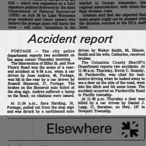 Kevin C Roundy accident in Pardeeville on Thursday Sep 15, 1977