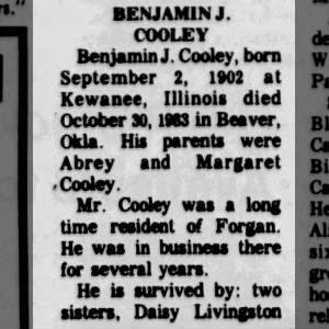 Obituary for BENJAMIN J COOLEY