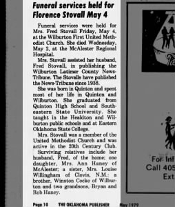 Florence Stovall
The Oklahoma Times (OKC)
Tuesday, May 1, 1979, p 10