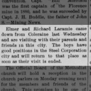 Elmer and Richard Laramie Travel to visit their parents-1907