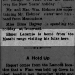 Elmer Laramie at home in Michigan visiting his parents Christmas 1907