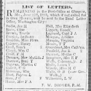 List of letters Mrs. Elizabeth Hall