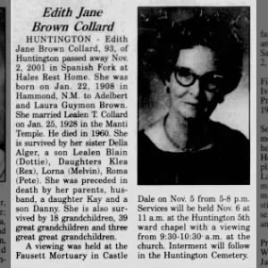 Obituary for Edith Jane Brown Collard