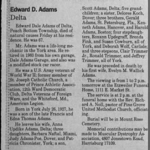 Obituary for Edward Dale Adams Delta