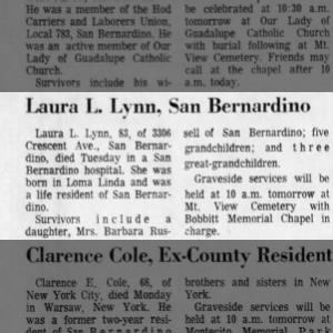 Obituary for Laura L. Lynn