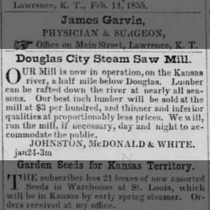 Douglas City Steam Saw Mill on the Kansas River
