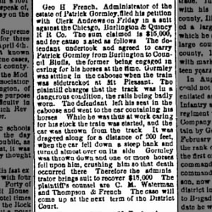 Patrick Gormley inquest.
The Davenport Weekly Gazette
Wednesday, March 29, 1882, Page 7