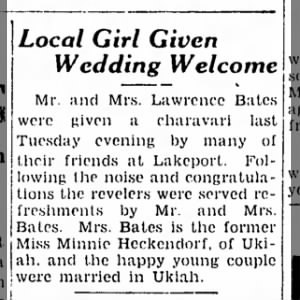 Miss Minnie Heckendorf Bates--Ukiah Republican Press- Wed 10 Jan 1934 pg3