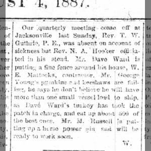 1887Aug4 Onslow Items Pt2 - The Weekly Record, Beaufort, Thursday, Pg1