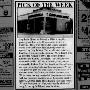 G. Jackson, D. Reinders, R. Lamoureux, K. Olson, R. Neal - Stop Brake Shop Covina, CA - 05.13.1993