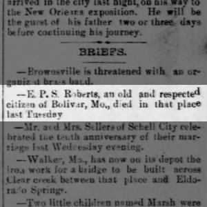 Death notice for E. P. S. Roberts