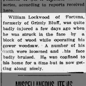Powersaw injury to William Lockwood