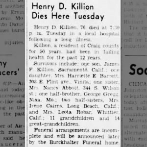 Obituary for Henry D. Killlon
