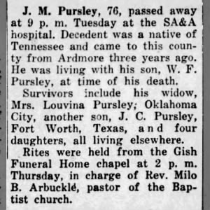 J M Pursley obituary