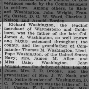 Richard Washington Leading Merchant  In Waynesborough and Goldsboro