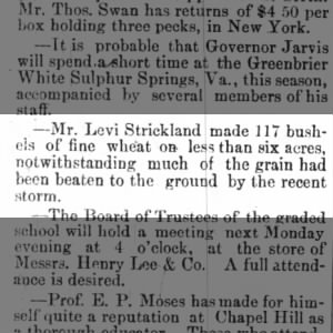 Levi Strickland Made 117 Bushels Of Wheat on Less than Six Acres