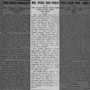 Eva Nickel-Wedel Obituary
American Falls Press, Thursday, June 12 1913