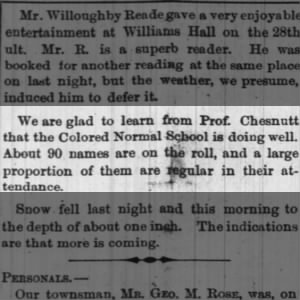 Enrollment at the Colored Normal School under Charles Chesnutt.