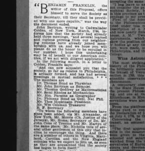 The North American Apr 17, 1906.  Ben Franklin and the Amer Phil Society - 2 - first paragraphs