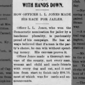 How Officer L.L. Jones was elected jailer March 1901