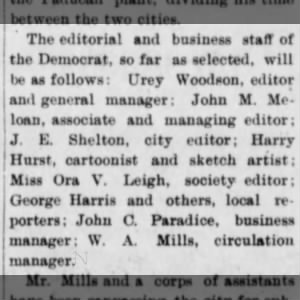 J. E. Shelton on newspaper staff 1901
