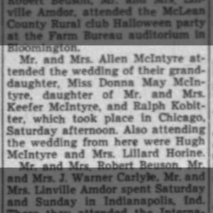 Donna May McIntyre weds Ralph Kobitter 1949