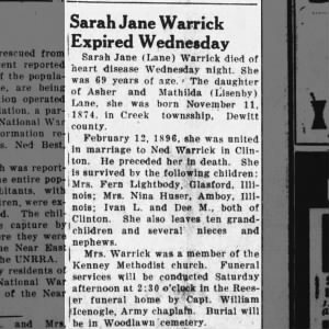 Obituary for Sarab Jaoe Warrlck