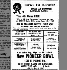 Ad for New Pioneer Bowl_Aug 9 1967 Northwest Journal