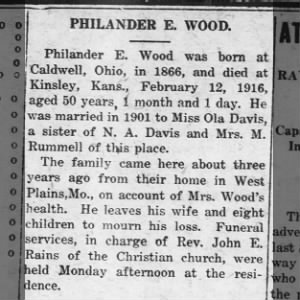 Obituary for PHILANDER E. WOOD