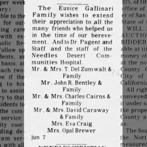 Family of Eunice Craig Zumwalt, Bently, Gallinari