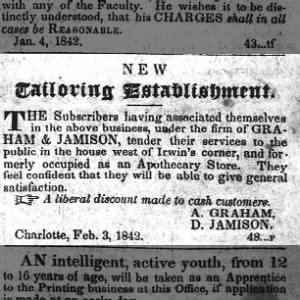 D. Jamison and A. Graham Tailoring - 1842