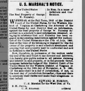 1863 - Notice of Court case re George W Kniseley, The Daily Register, Wheeling WV